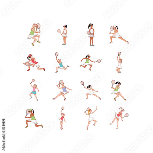 Isolated tennis women players set vector design