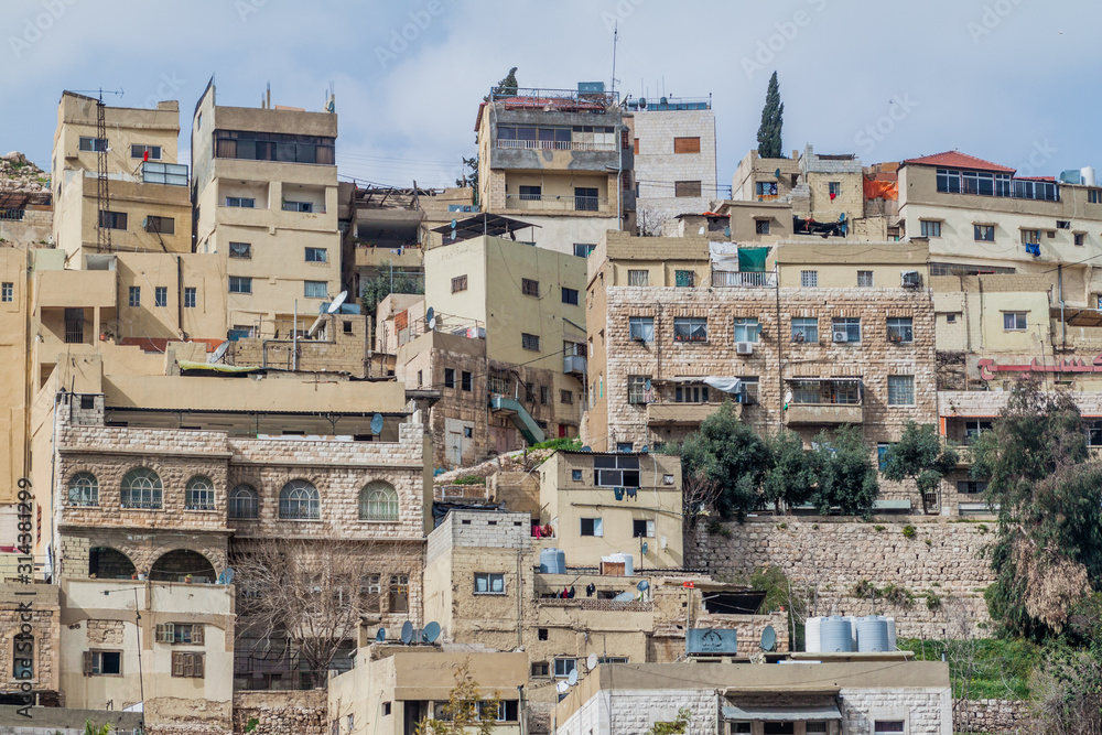 View of houses on hills in the center of Amman, the capital of Jordan