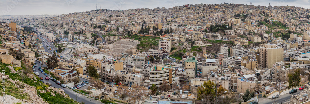Panorama of Amman downtown with the Roman Theatre, Jordan.