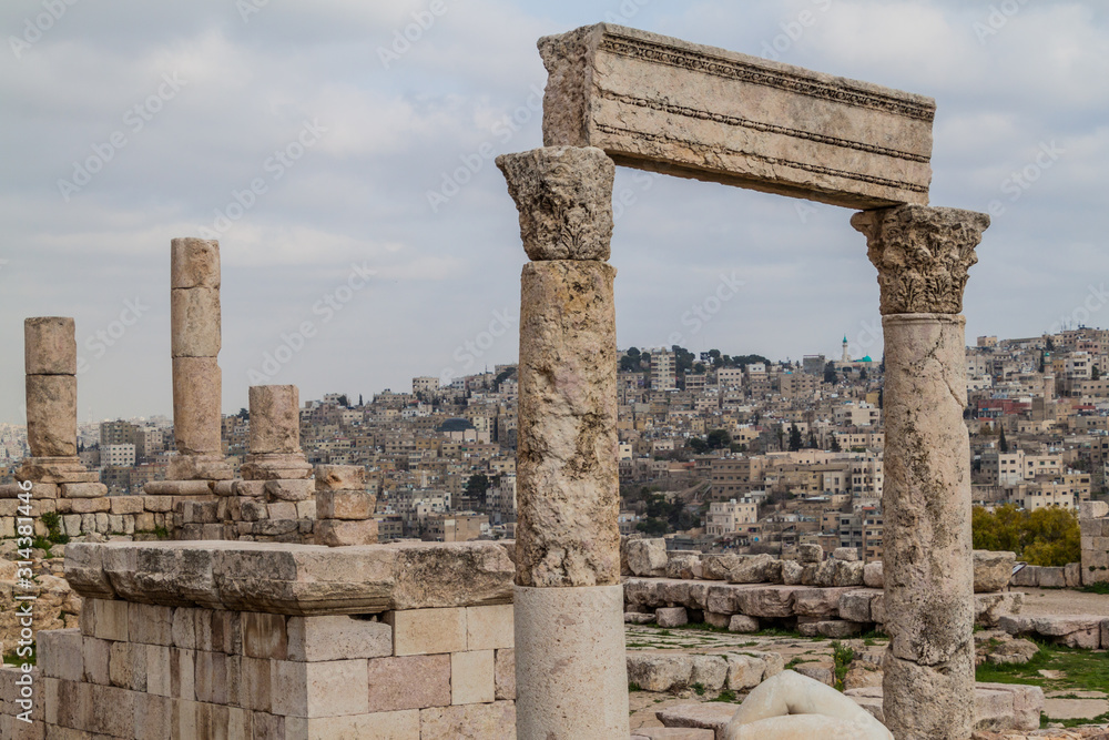 Temple of Hercules ruins at the Citadel in Amman, Jordan.
