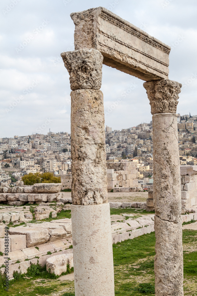 Temple of Hercules ruins at the Citadel in Amman, Jordan.