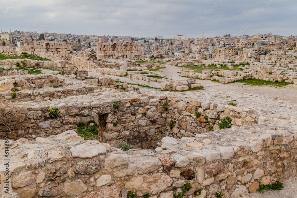 Ruins at the Citadel in Amman, Jordan.