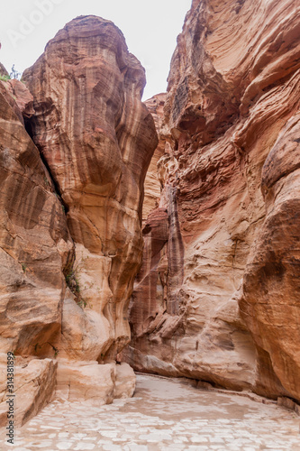 View of the Siq (narrow gorge, main entrance to the ancient city Petra), Jordan