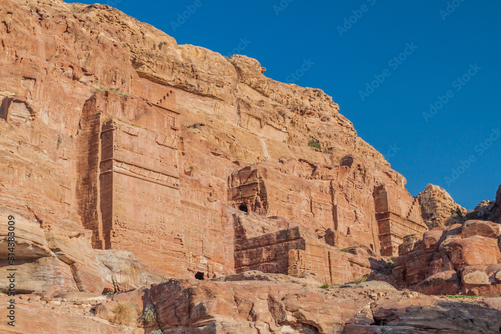 Rock tombs in the ancient city Petra, Jordan