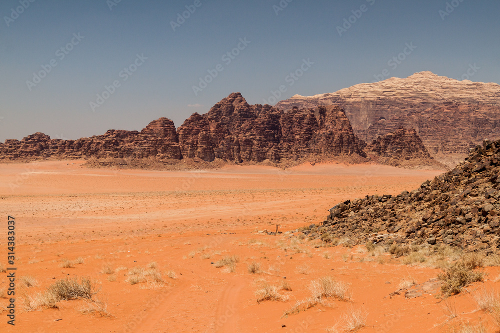 Rock formations in Wadi Rum desert, Jordan