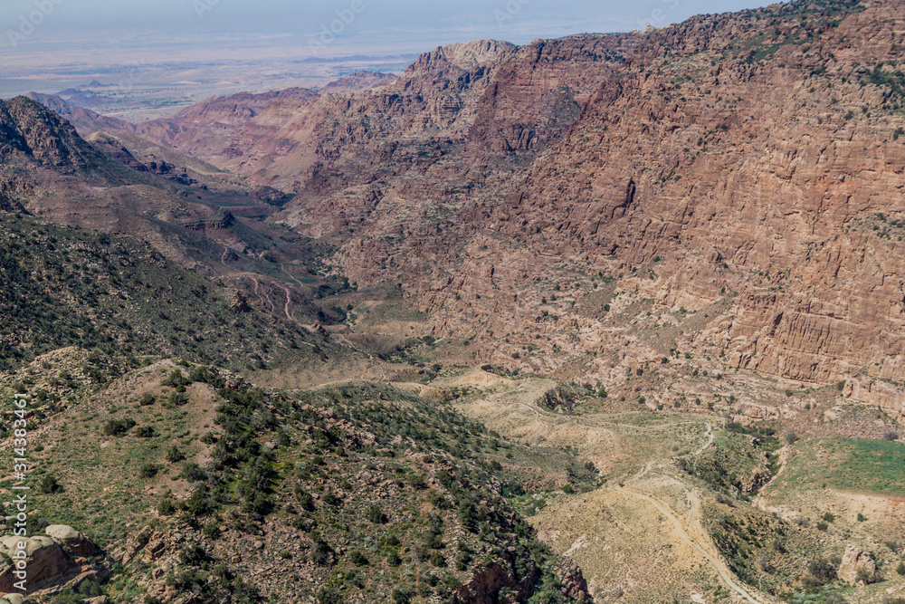 Deep Wadi Dana canyon in Dana Biosphere Reserve, Jordan