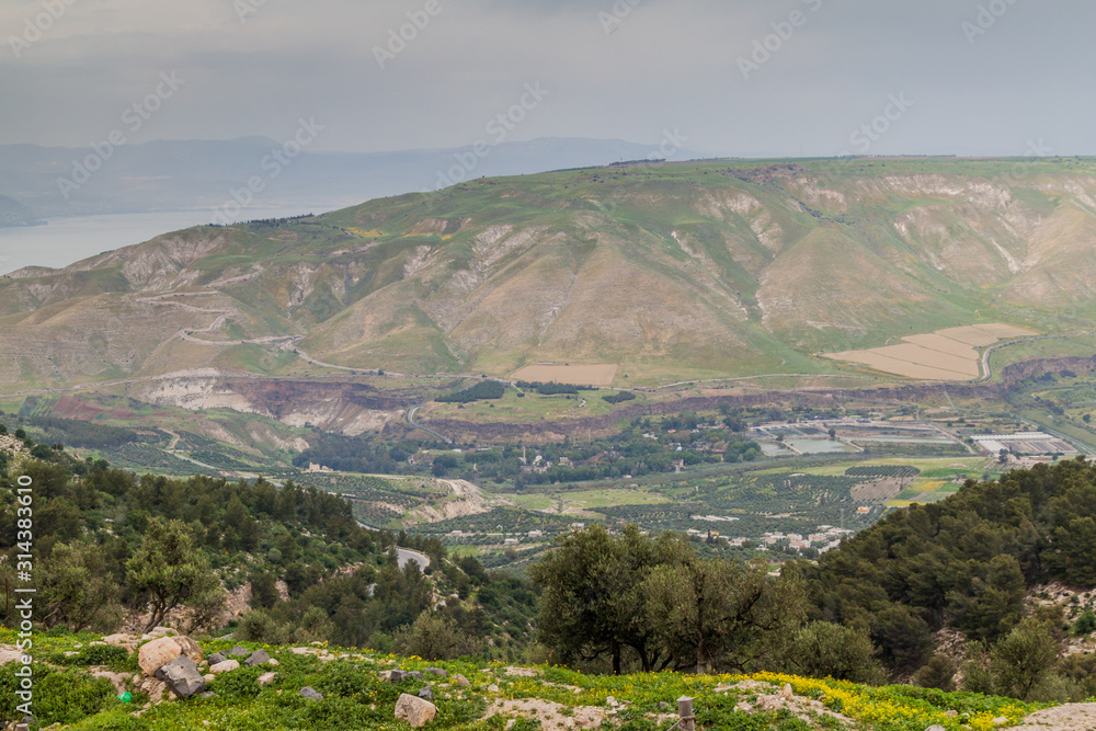 View of the Golan Heights from the ruins of Umm Qais, Jordan View of the Golan Heights from the ruins of Umm Qais, Jordan