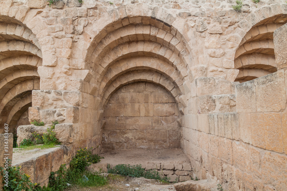 Wall of the Hippodrome ruins in Jerash, Jordan