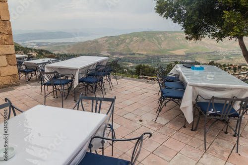 View of the Sea of Galilee and the Golan Heights from a retaurant at the ruins of Umm Qais, Jordan © Matyas Rehak