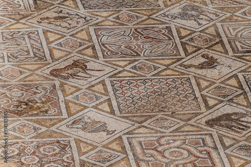 Mosaics at the church of Saints Cosmas and Damianus ruins at the ancient city Jerash, Jordan