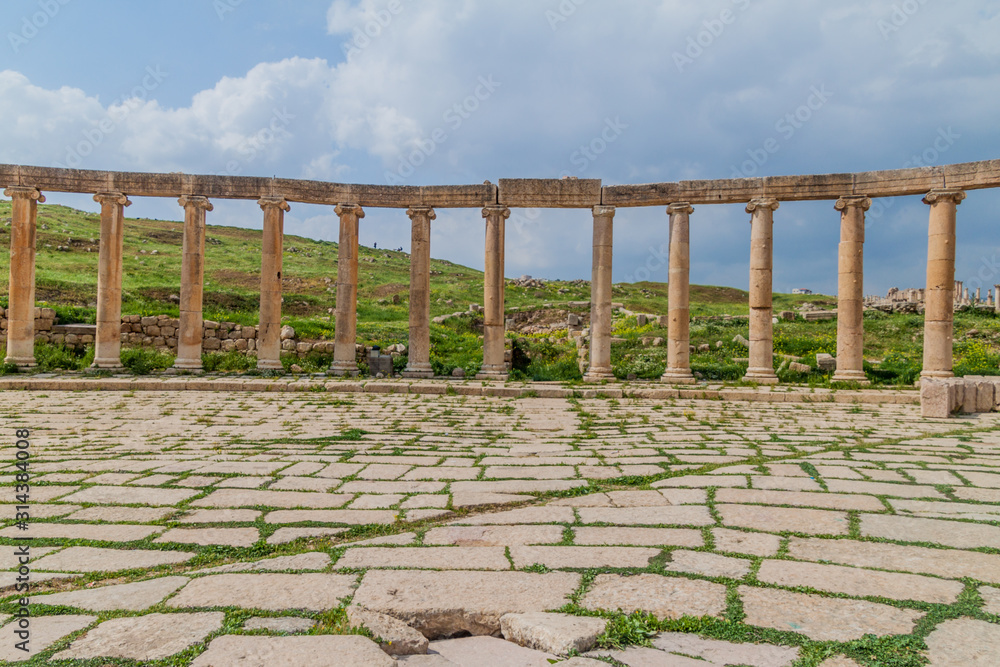 Columns at the Forum of the ancient city Jerash, Jordan