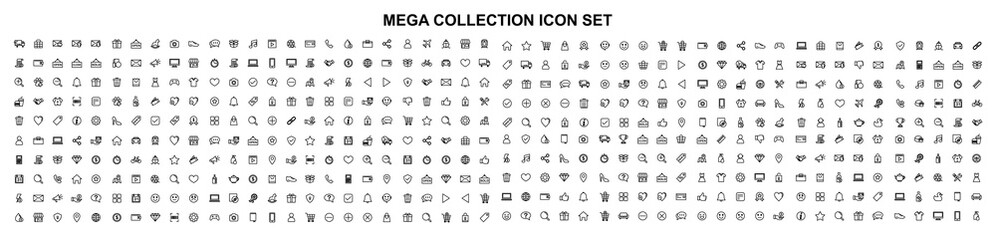Mega set of icons in trendy line style. Business, ecommerce, finance, accounting. Big set Icons collection. Vector illustration