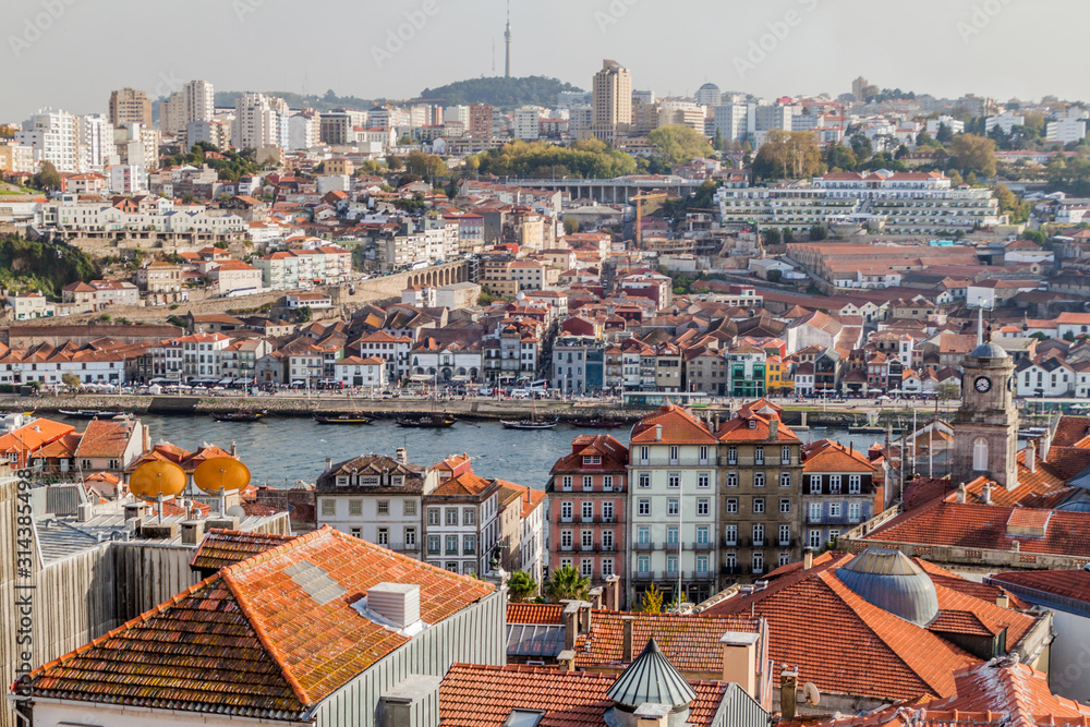 View from Porto over Douro river to Vila Nova de Gaia town, Portugal