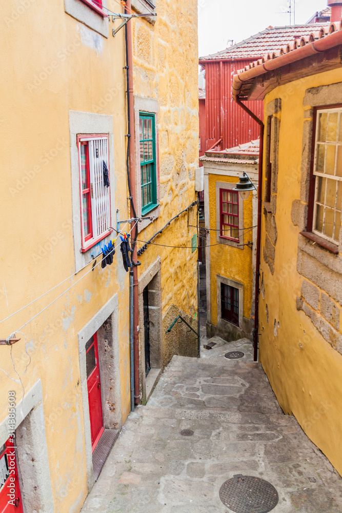 Narrow steep street in Porto, Portugal