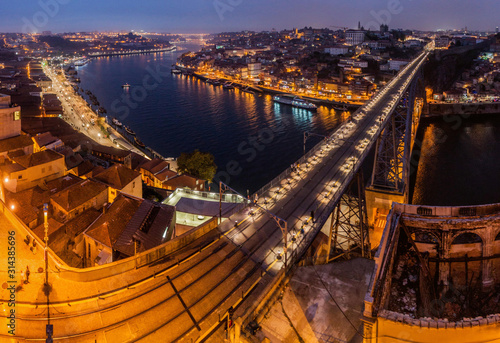 Dom Luis bridge and the old town in Porto, Portugal