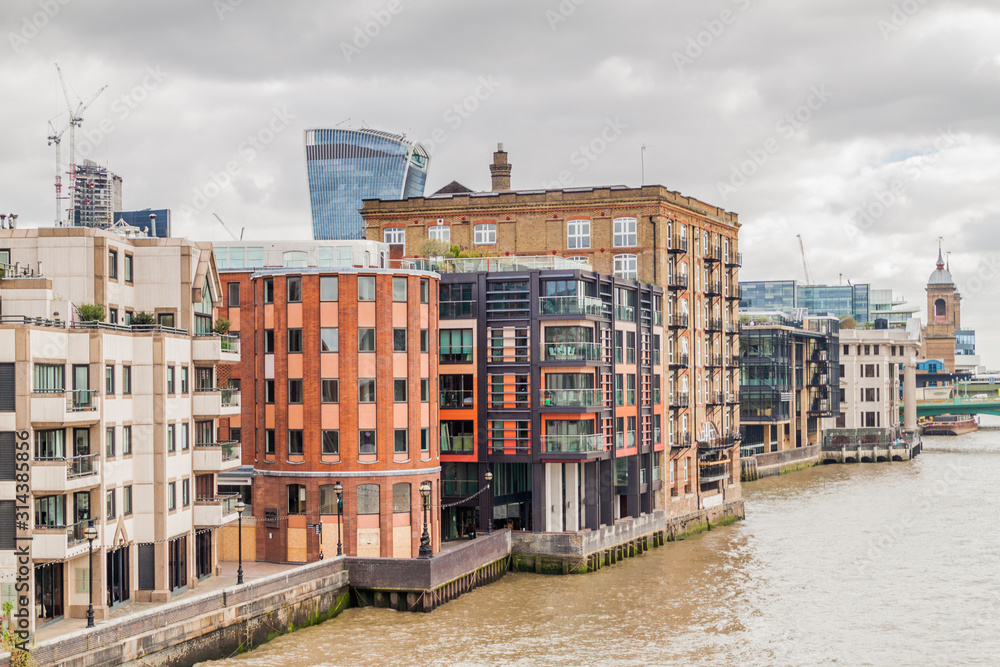 River Thames and riverside buildings in the center of London, United Kingdom