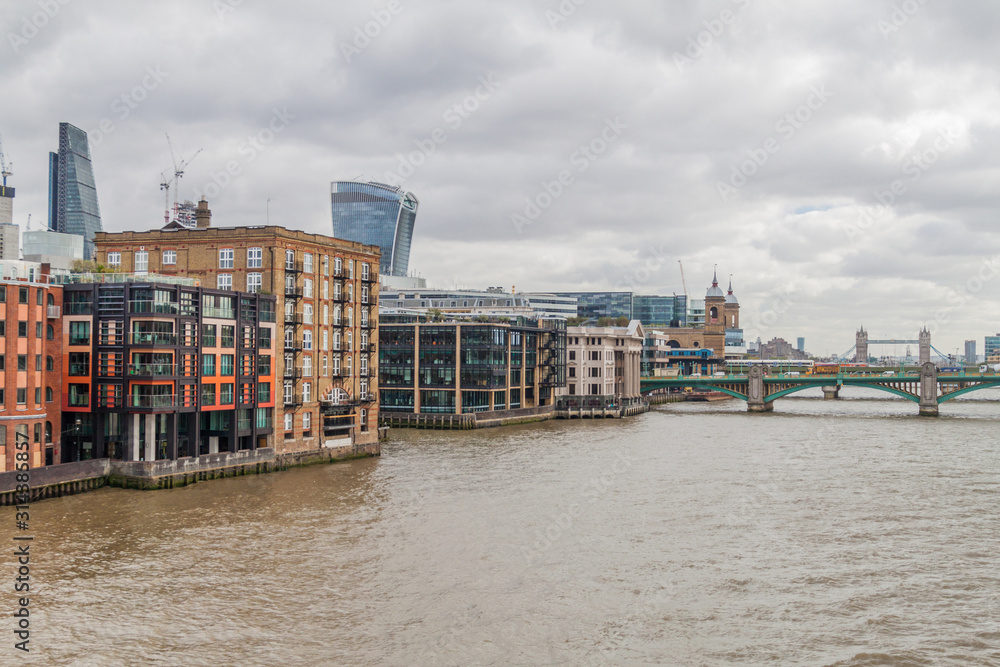 River Thames and riverside buildings in the center of London, United Kingdom