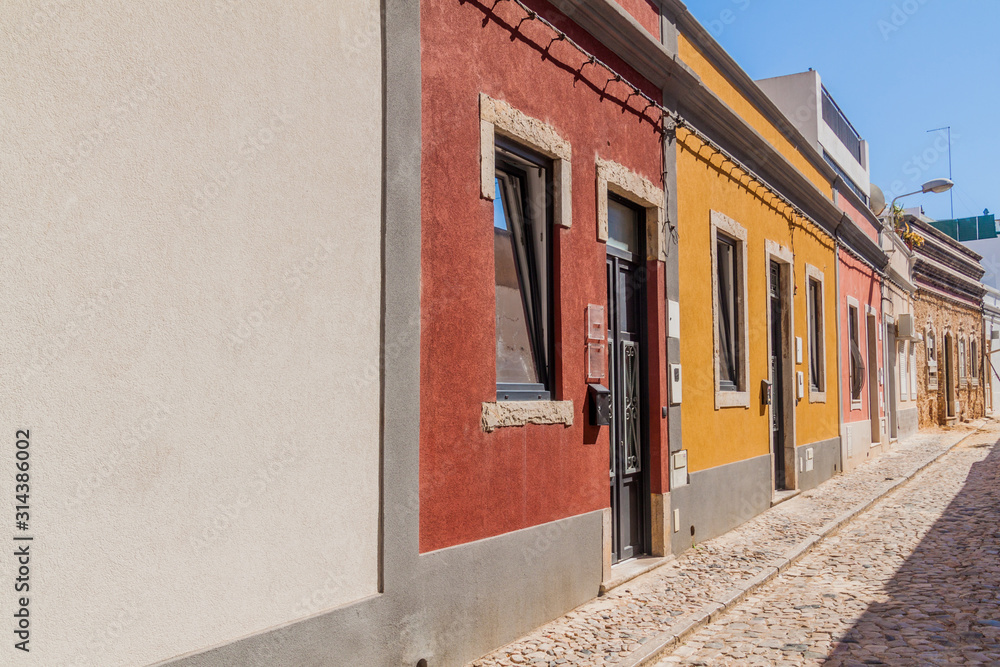 View of a street in the center of Faro, Portugal.