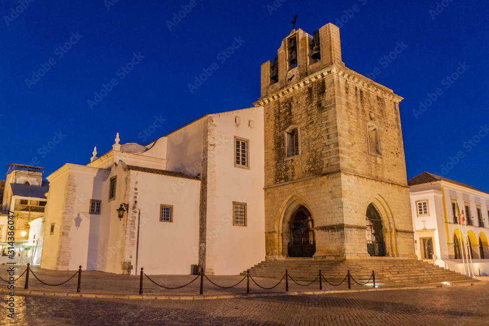 Evening view of the Cathedral of Faro (Se de Faro), Portugal