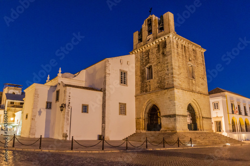 Evening view of the Cathedral of Faro (Se de Faro), Portugal