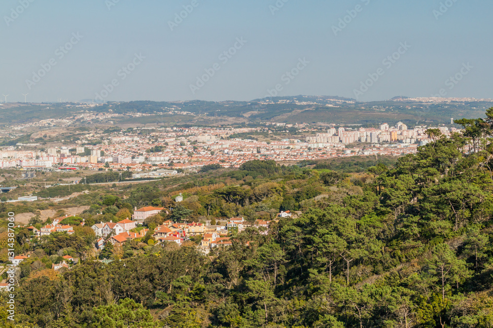 Aerial view of Algueirao–Mem Martins town in Portugal