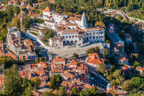 Aerial view of Sintra National Palace (Palacio Nacional de Sintra) in Portugal photo