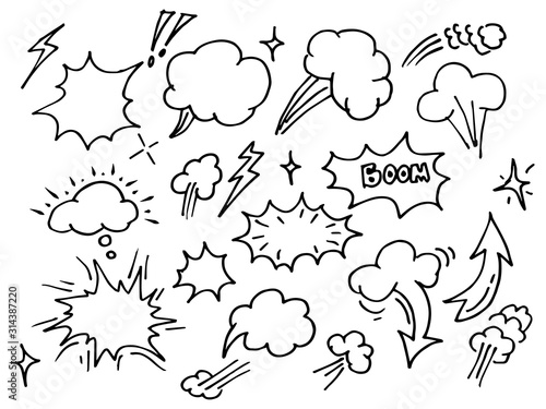 Hand drawn set of speech bubbles. doodle Vector illustration