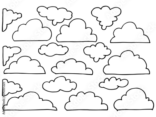 hand drawn of Cloud Icons set. Cartoon doodle design elements. isolated on white background. vector illustration