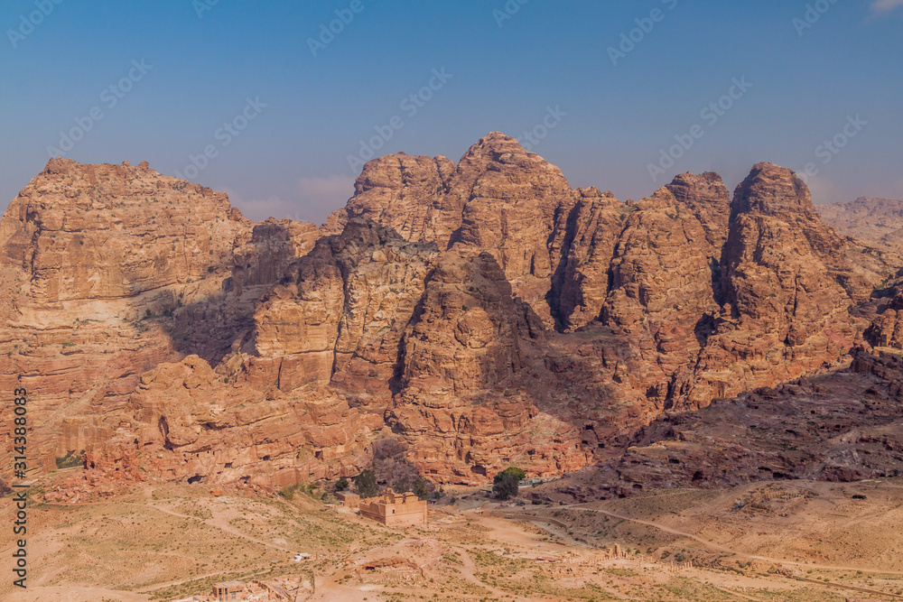 Rocky mountains in the ancient city Petra, Jordan