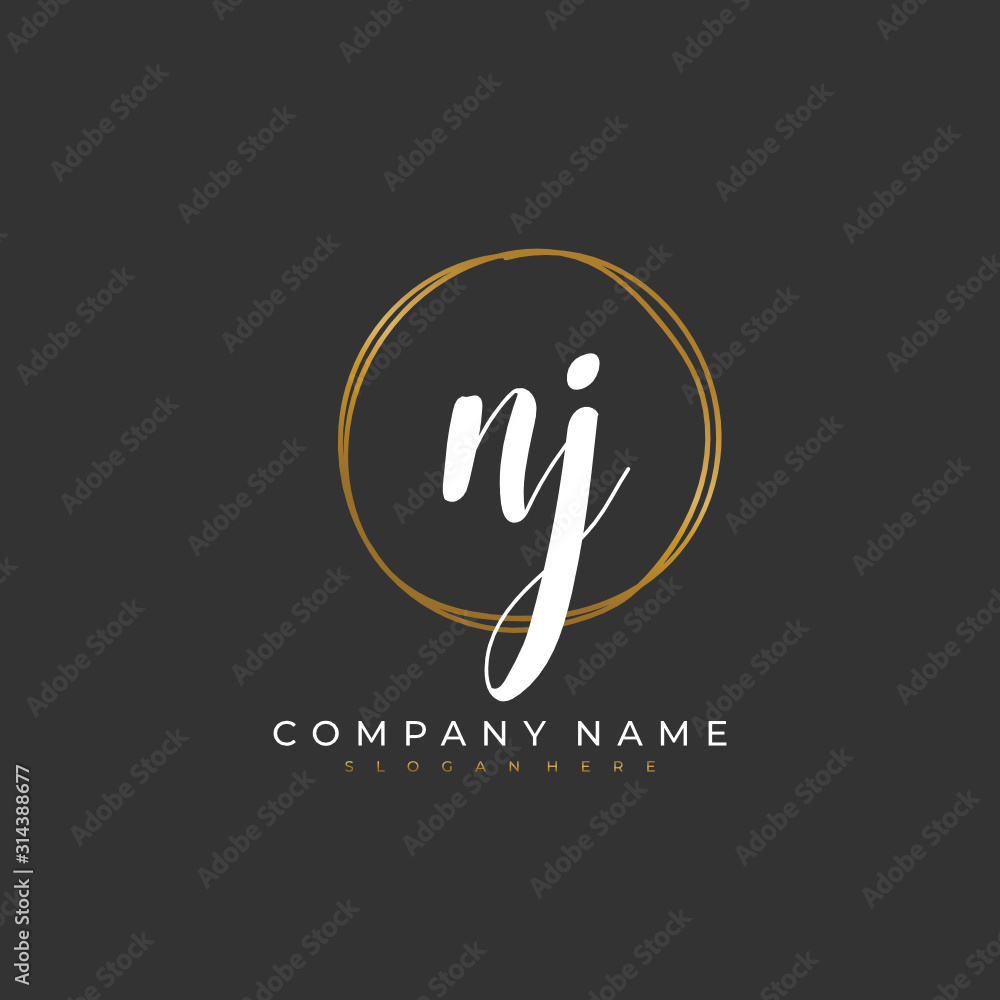Handwritten initial letter N J NJ for identity and logo. Vector logo template with handwriting and signature style. Handwritten initial letter N J NJ for identity and logo. Vector logo template with handwriting and signature style.
