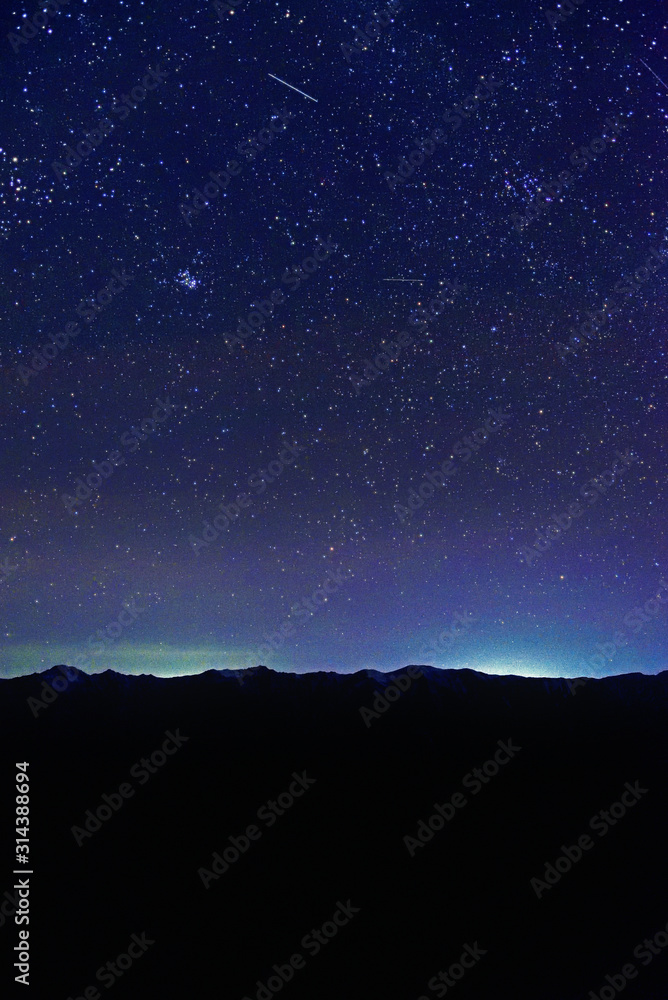 night sky with stars and mountain ridge ;Japan 