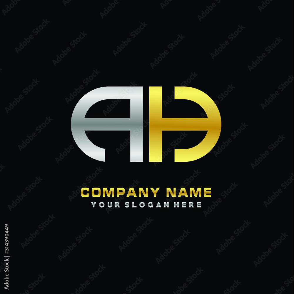 AH initial letters looping linked oval elegant logo silver, gold AH initial letters looping linked oval elegant logo silver, gold