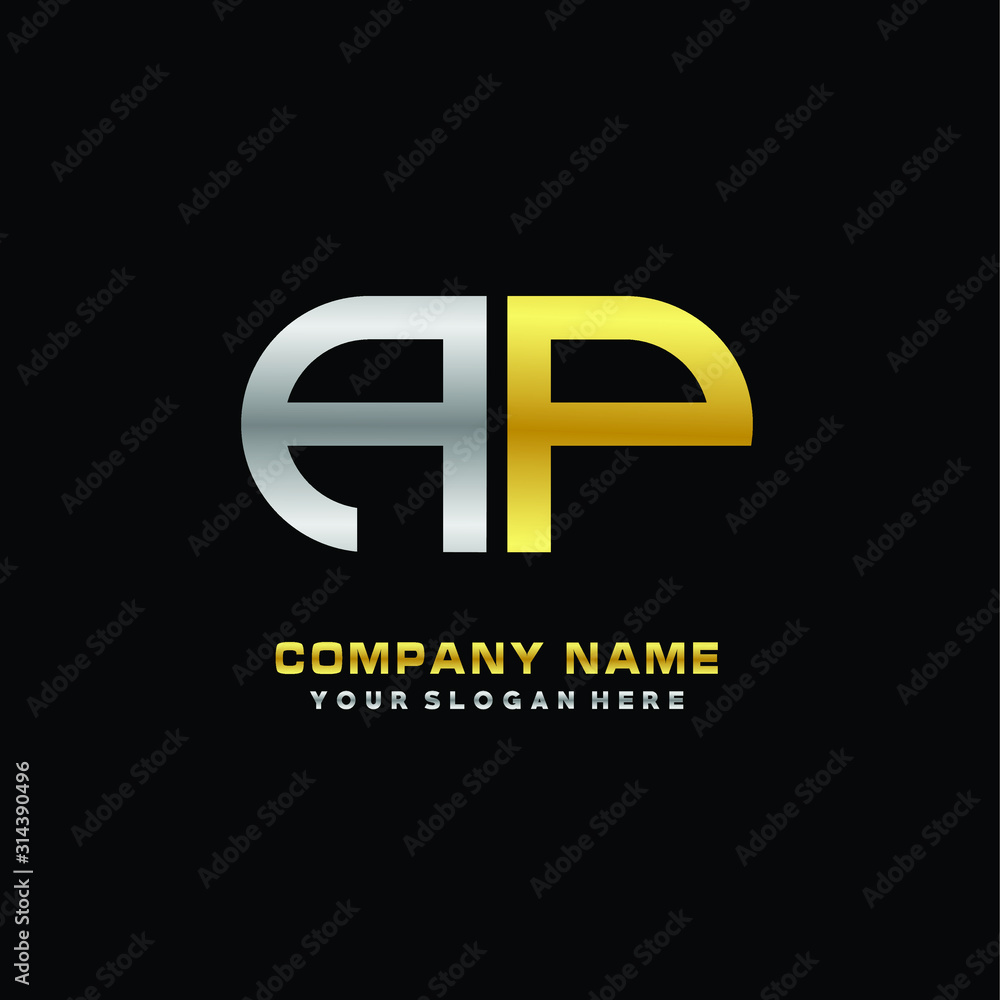 Obraz premium AP initial letters looping linked oval elegant logo silver, gold
