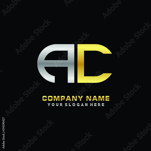 AC initial letters looping linked oval elegant logo silver, gold