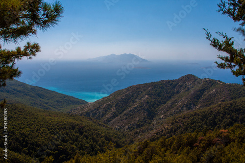beautiful view of the sea and mountains on the island of Rhodes