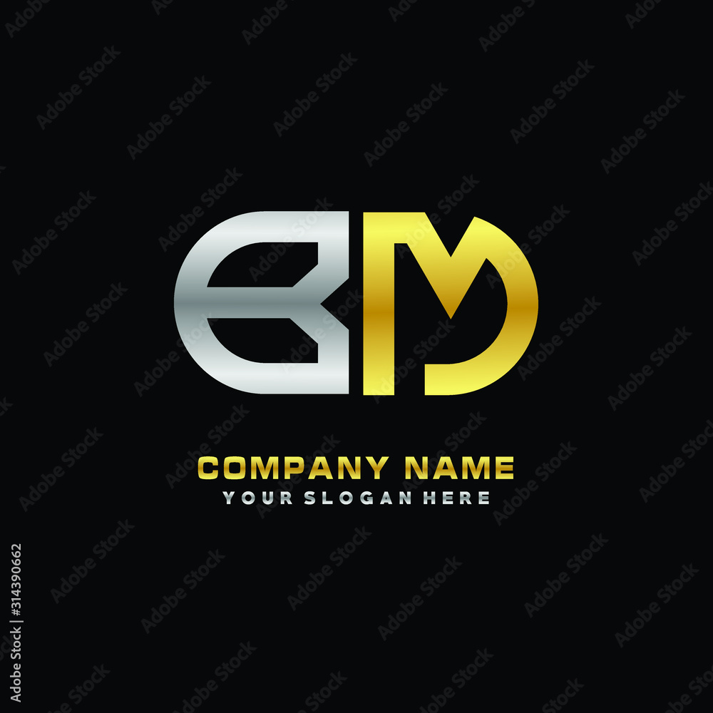 BM initial letters looping linked oval elegant logo silver, gold BM initial letters looping linked oval elegant logo silver, gold