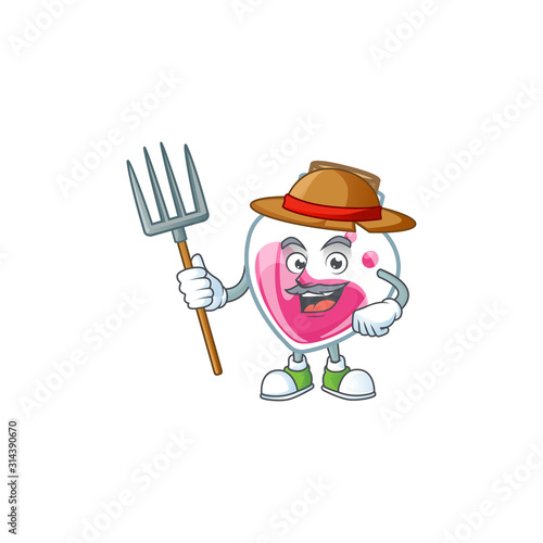 Cute Farmer pink potion cartoon mascot with hat and tools