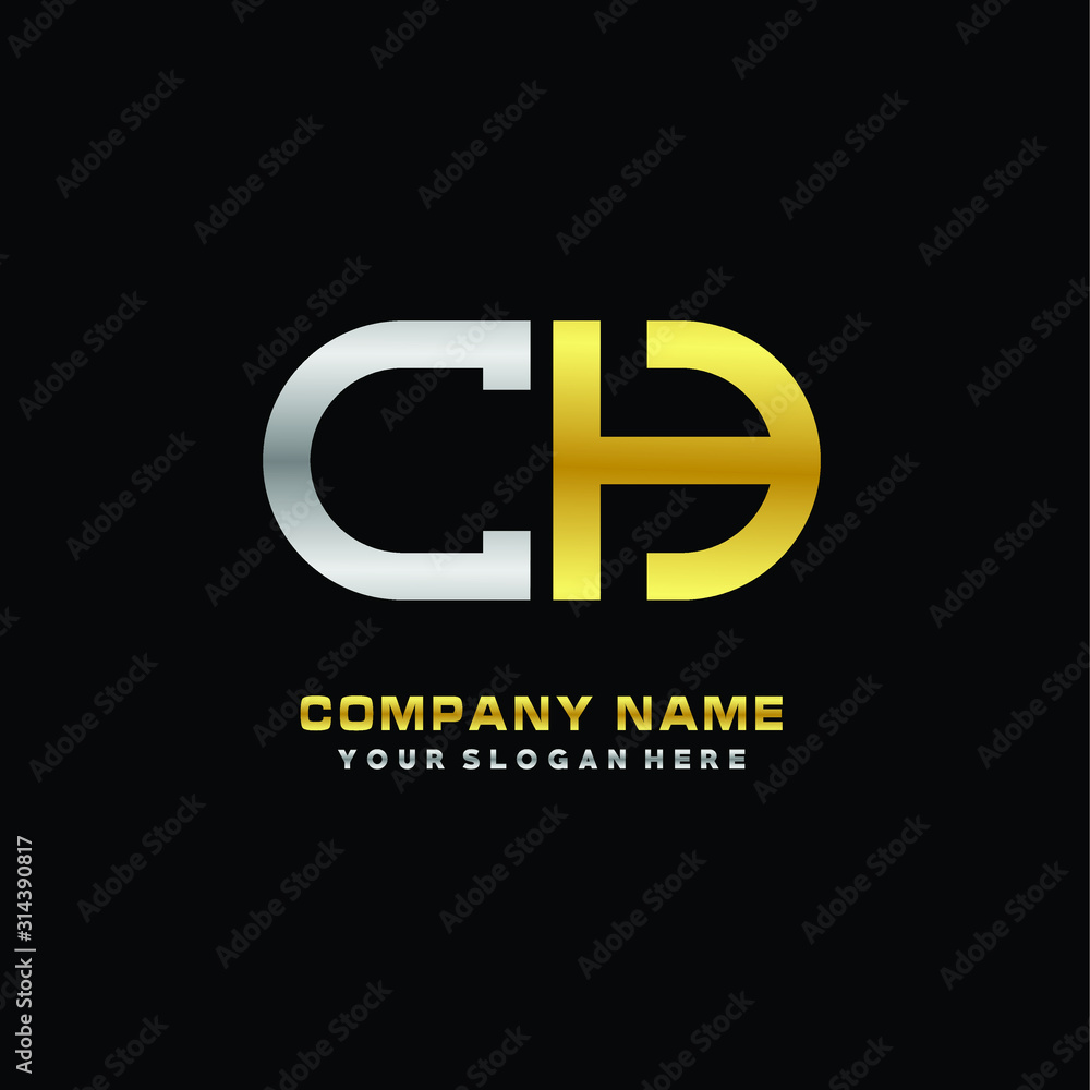 CH initial letters looping linked oval elegant logo silver, gold CH initial letters looping linked oval elegant logo silver, gold