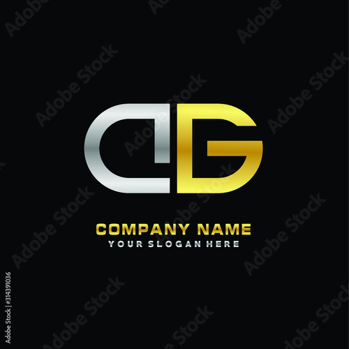 DG initial letters looping linked oval elegant logo silver, gold