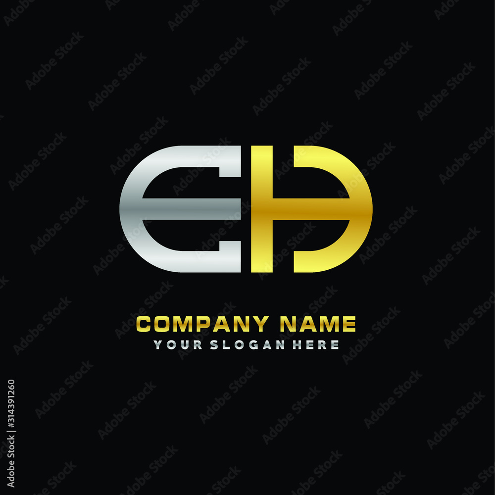 EH initial letters looping linked oval elegant logo silver, gold EH initial letters looping linked oval elegant logo silver, gold