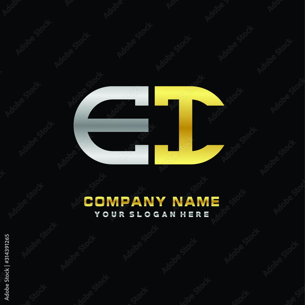 EI initial letters looping linked oval elegant logo silver, gold EI initial letters looping linked oval elegant logo silver, gold