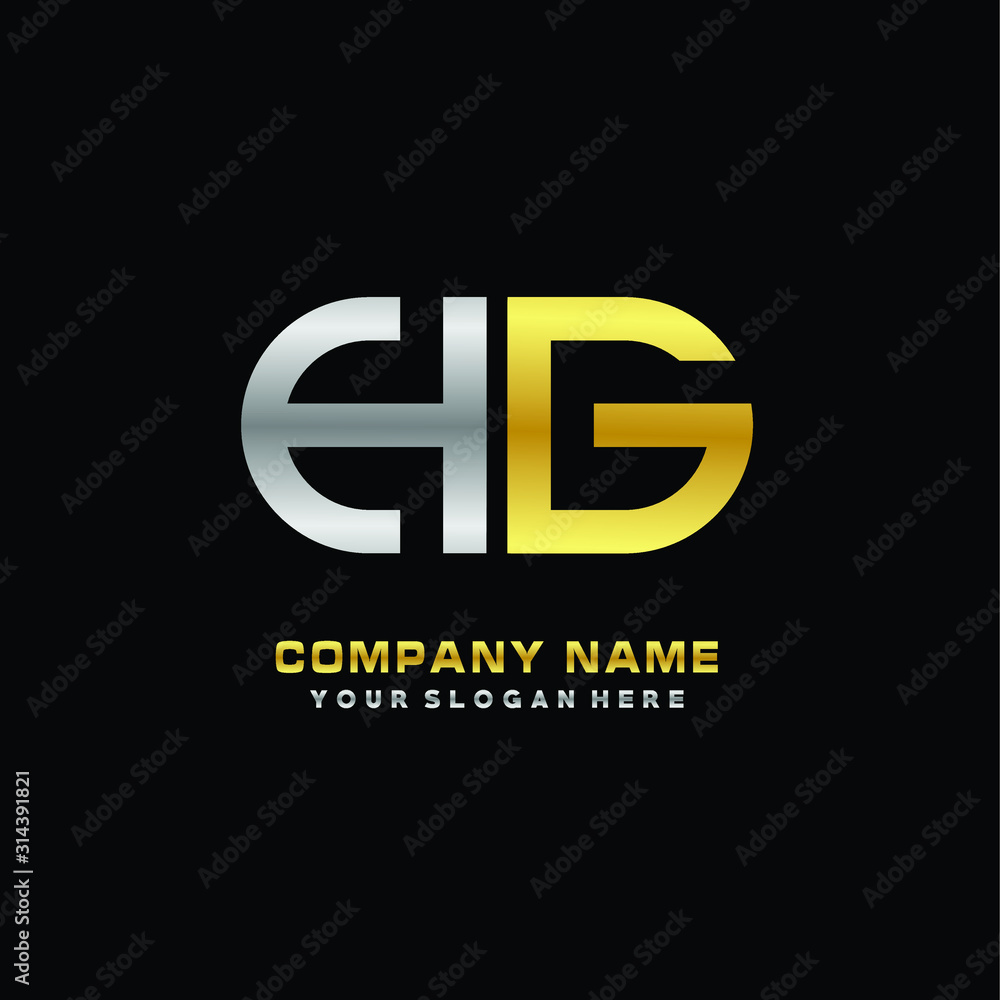 HG initial letters looping linked oval elegant logo silver, gold HG initial letters looping linked oval elegant logo silver, gold