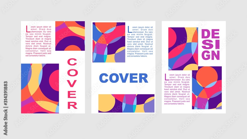 Artistic covers design. Creative colors backgrounds. Trendy futuristic design for corporate business annual report book cover brochure flyer poster. vector template