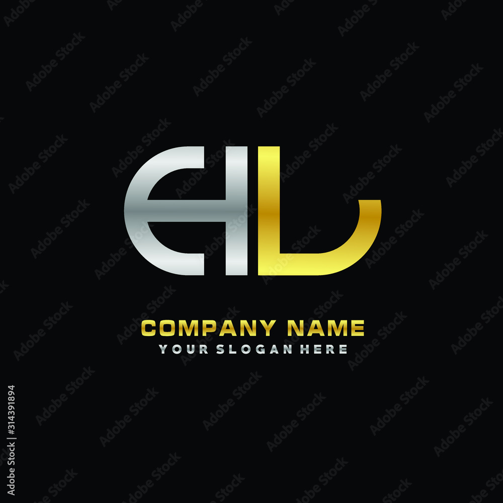 Obraz premium HL initial letters looping linked oval elegant logo silver, gold