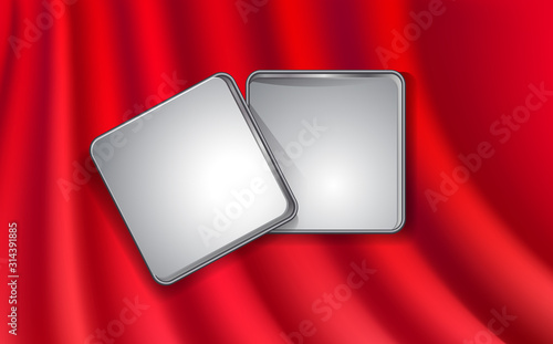 Stainless steel case on the red cloth	
