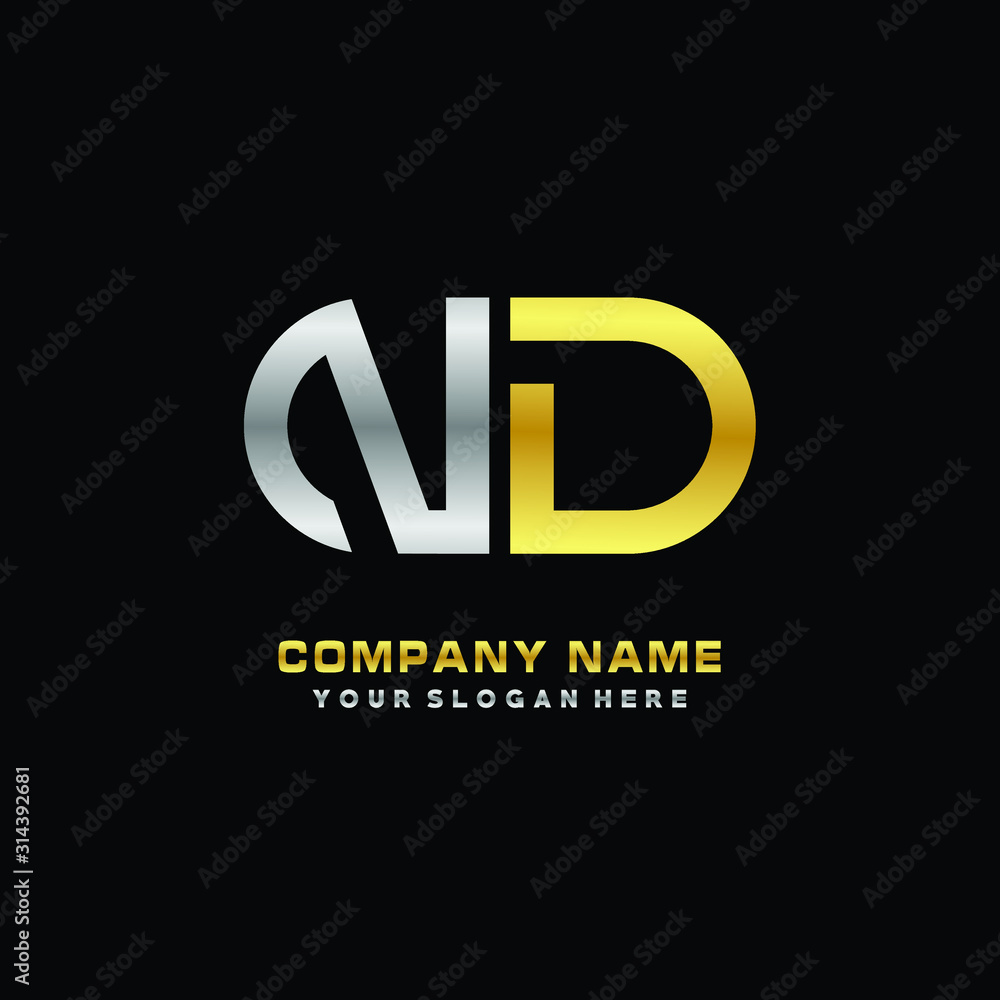 ND initial letters looping linked oval elegant logo silver, gold ND initial letters looping linked oval elegant logo silver, gold
