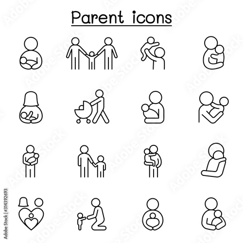 Parent & family icons set in thin line style photo