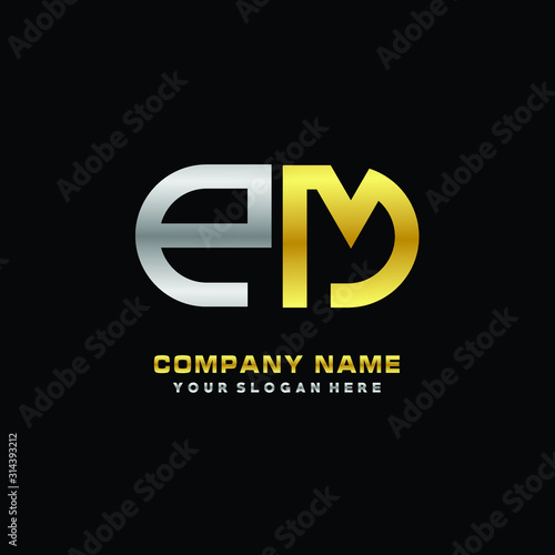 PM initial letters looping linked oval elegant logo silver, gold