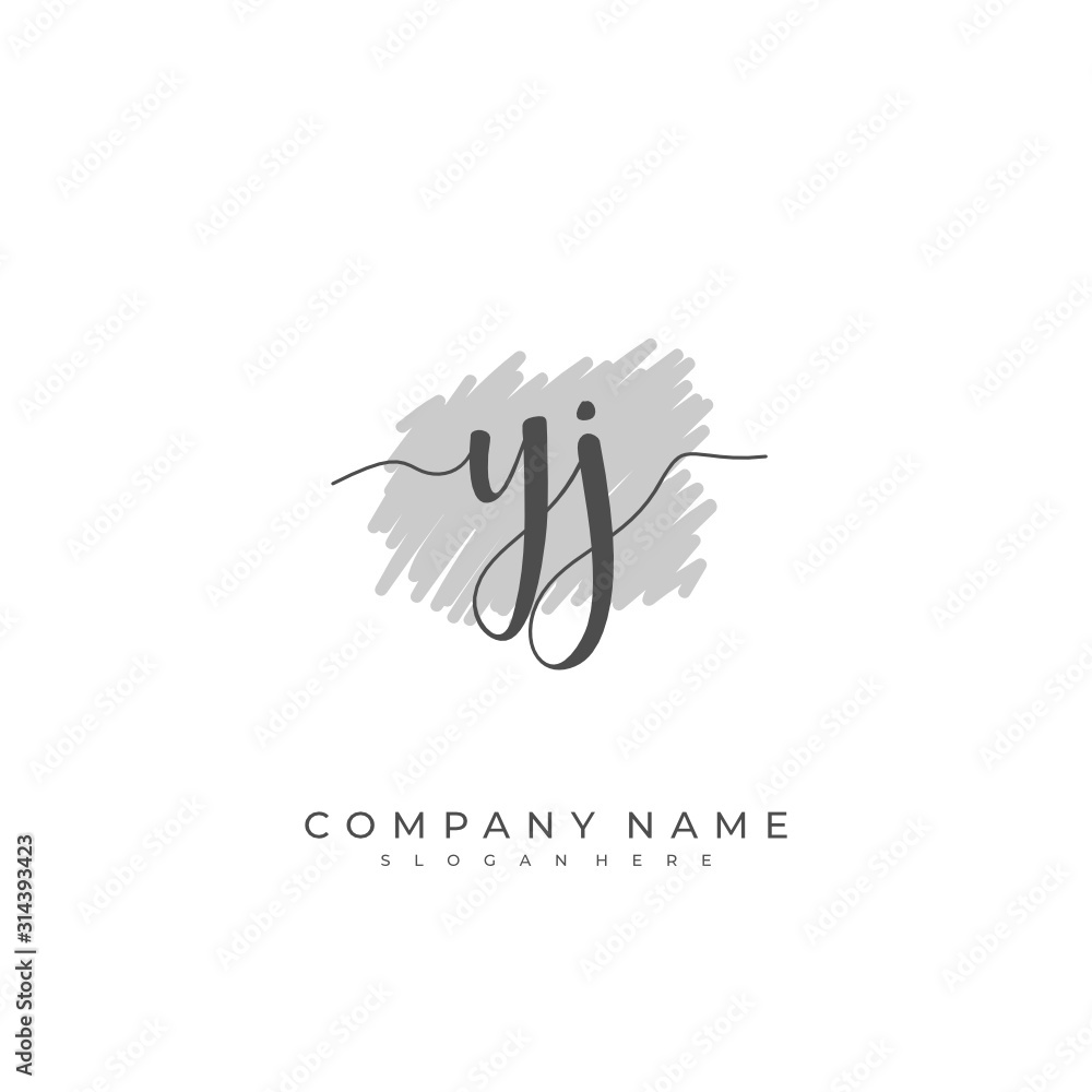 Obraz premium Handwritten initial letter Y J YJ for identity and logo. Vector logo template with handwriting and signature style.