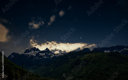 Squamish Mountain Landscape Combined with Long Exposure Clouds and Stars